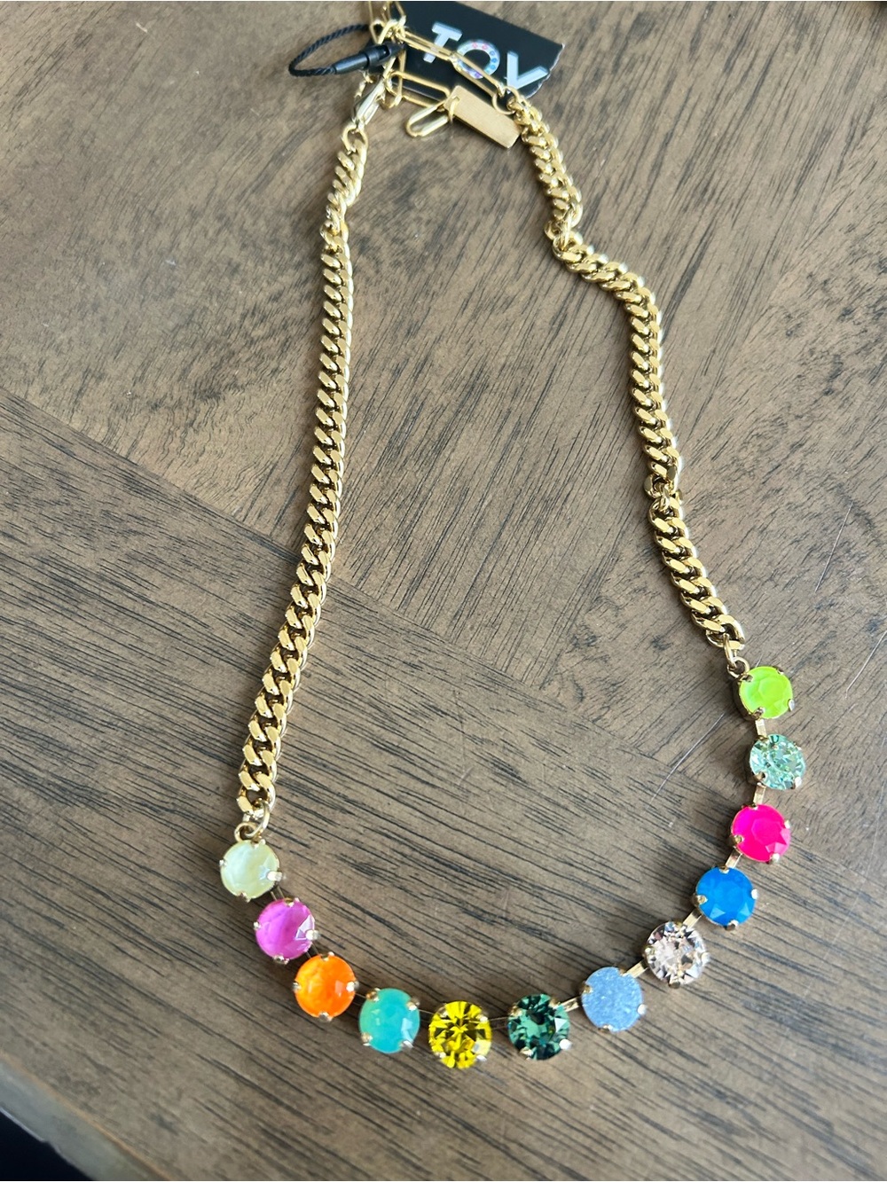 TOVA Multicolor Crystal Necklace - Gold Chain